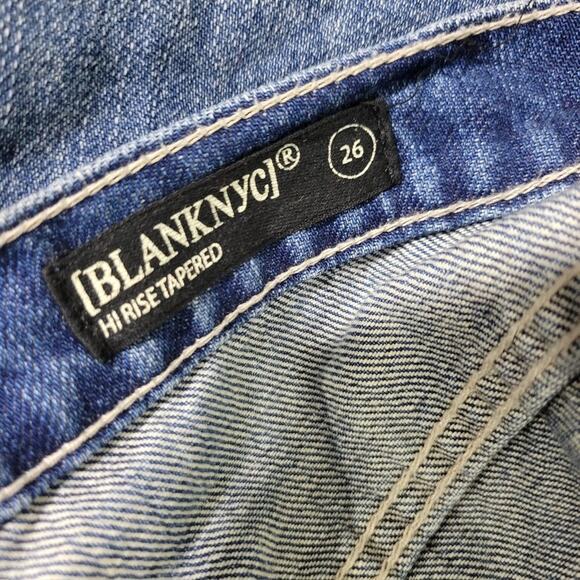 Blank NYC Jeans High Waist Blue Cotton Distressed Frayed Rigid Tapered Size 26 - Picture 12 of 13